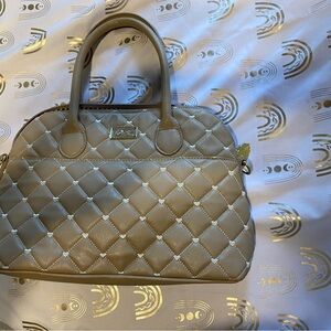 Betsey Johnson Tan Quilted Satchel with Gold Accents